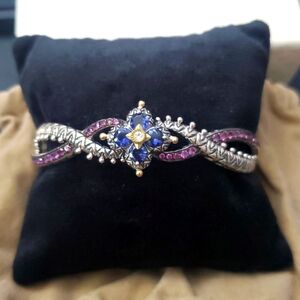 Barbara Bixby Elegant Sterling Silver & 18k Lolite Flower Cuff Bracelet